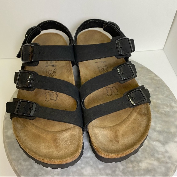 Birkenstock Shoes - Birkenstock Birki’s Ellice Black Triple Three Buckle Strap Ankle Strap Sandals